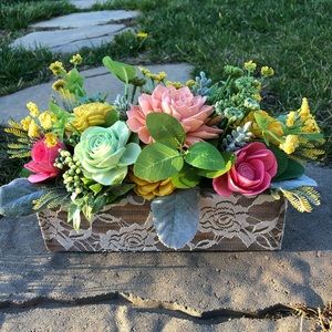 Sola wood flowers in spring colours. Lace box